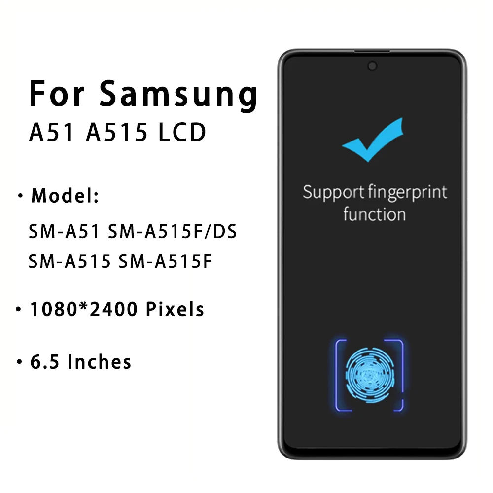 삼성 A51 LCD 터치 스크린 디지타이저 어셈블리 용 슈퍼 AMOLED 디스플레이 삼성 A51 SM-A515 SM-A515F LCD 디스플레이 용 AMOLED