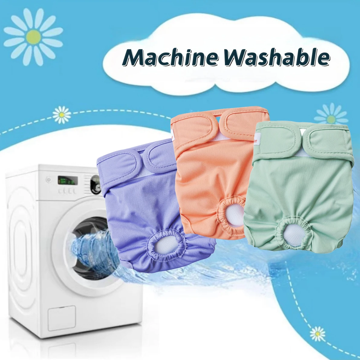 Dog Diapers 3 Pcs Washable Famale Dog Diaper High Absorbent Leak-Proof Pet Sanitary Shorts Panties Reusable Nappy Belly Band Wrap for Puppy