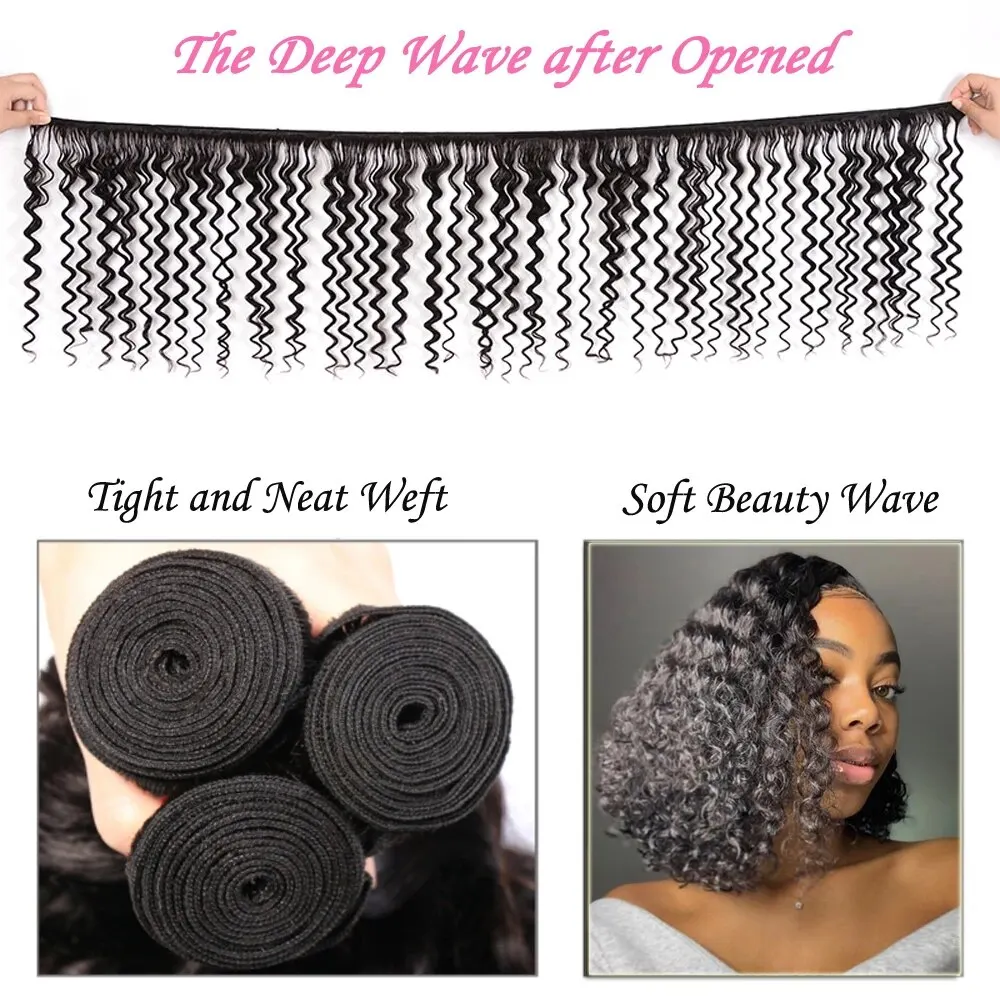 8-28 Inch Deep Wave Human Hair Bundles Double Weft Brazilian Hair Weave Bundles Natural Remy Extension