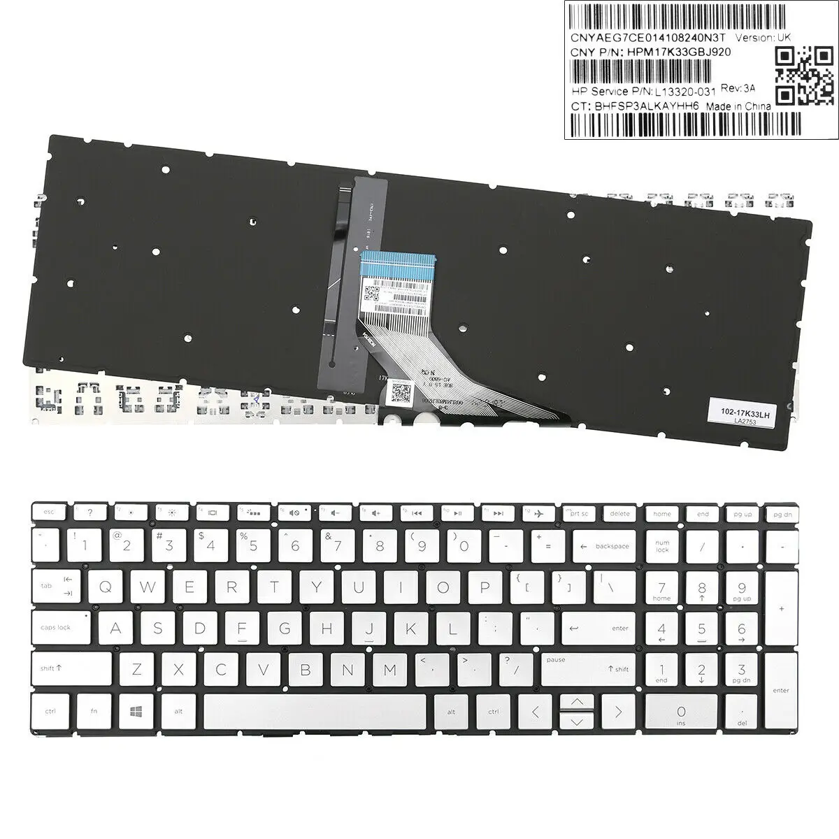 

New English US Layout Keyboard For HP Pavilion 15-DA 250 255 G7 Gen7 Silver ( backlit Small Enter )