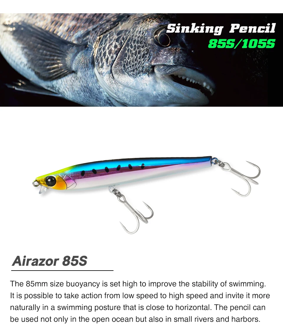 TSURINOYA Inshore Long Casting Sinking Pencil AIRAZOR 85S/20g 105S/30g Kurzlippen-Seebarsch-Jigging-Stickbaits Salzwasser – Detail 10