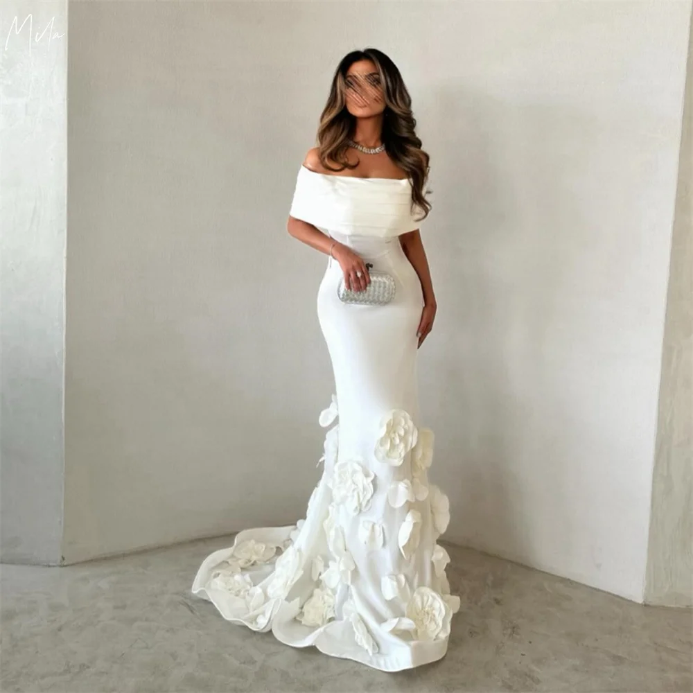 Mila Off the Shoulder Mermaid Sexy Customized Prom Dresses 3D Flower  Party Dress Court Train Floor-Length Evening Dresses 2025