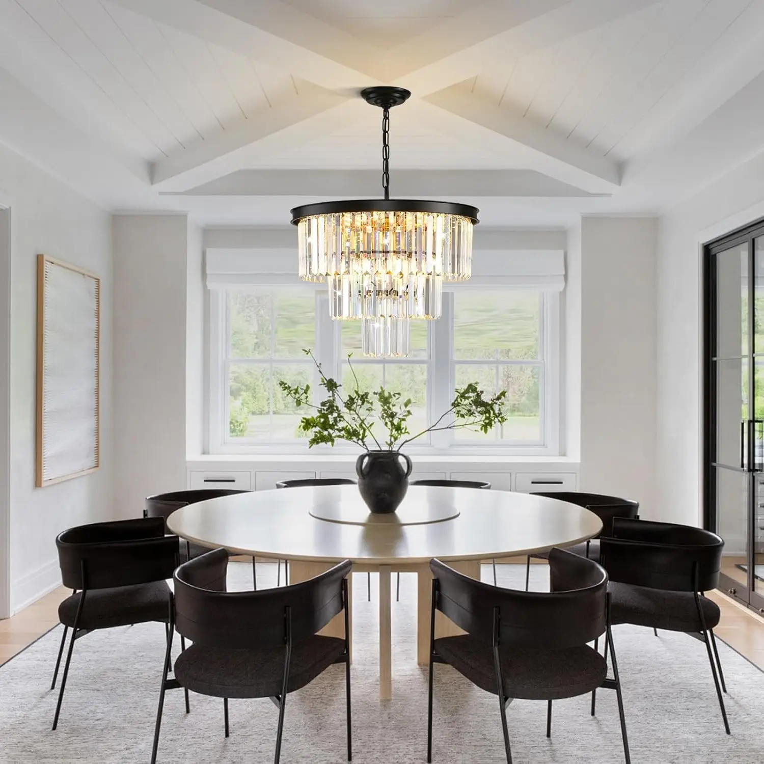 Modern Crystal Chandelier 3-Tier Luxury Ceiling Light Fixture - 20 Inch Round Black Dimmable Chandelier with 9 E14 Bulbs, K9 Pri - AliExpress 39