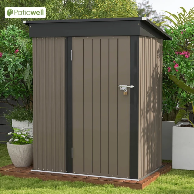 Patiowell 5x3 FT Outdoor Storage Shed, Tool Shed with Sloping Roof and Lockable Door, Metal Shed for Backyard Garden Patio Lawn 1