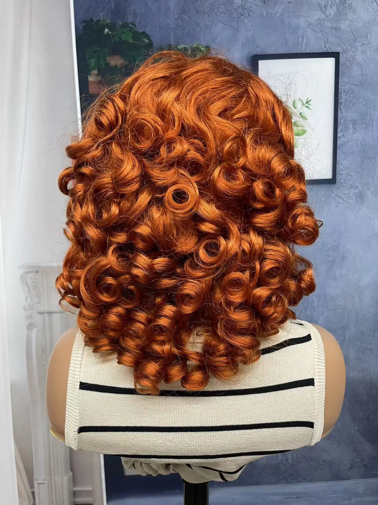 #350 Orange Bouncy Curly Human Hair Wigs 16 Inch 13x4 Lace Frontal Spring Curly Wig 250% Density for Women Brazilian Remy Hair