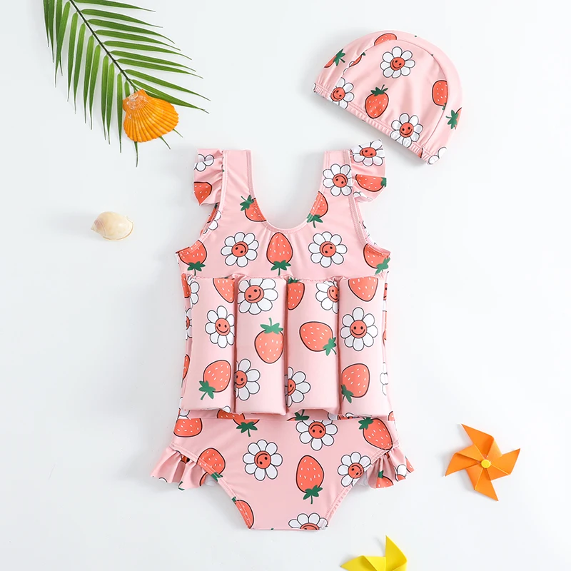 One Piece Swimsuit Children Swimsuit Children Swimsuits Buoyancy Girl 2-7 Year Short Sleeve Floating Cartoon