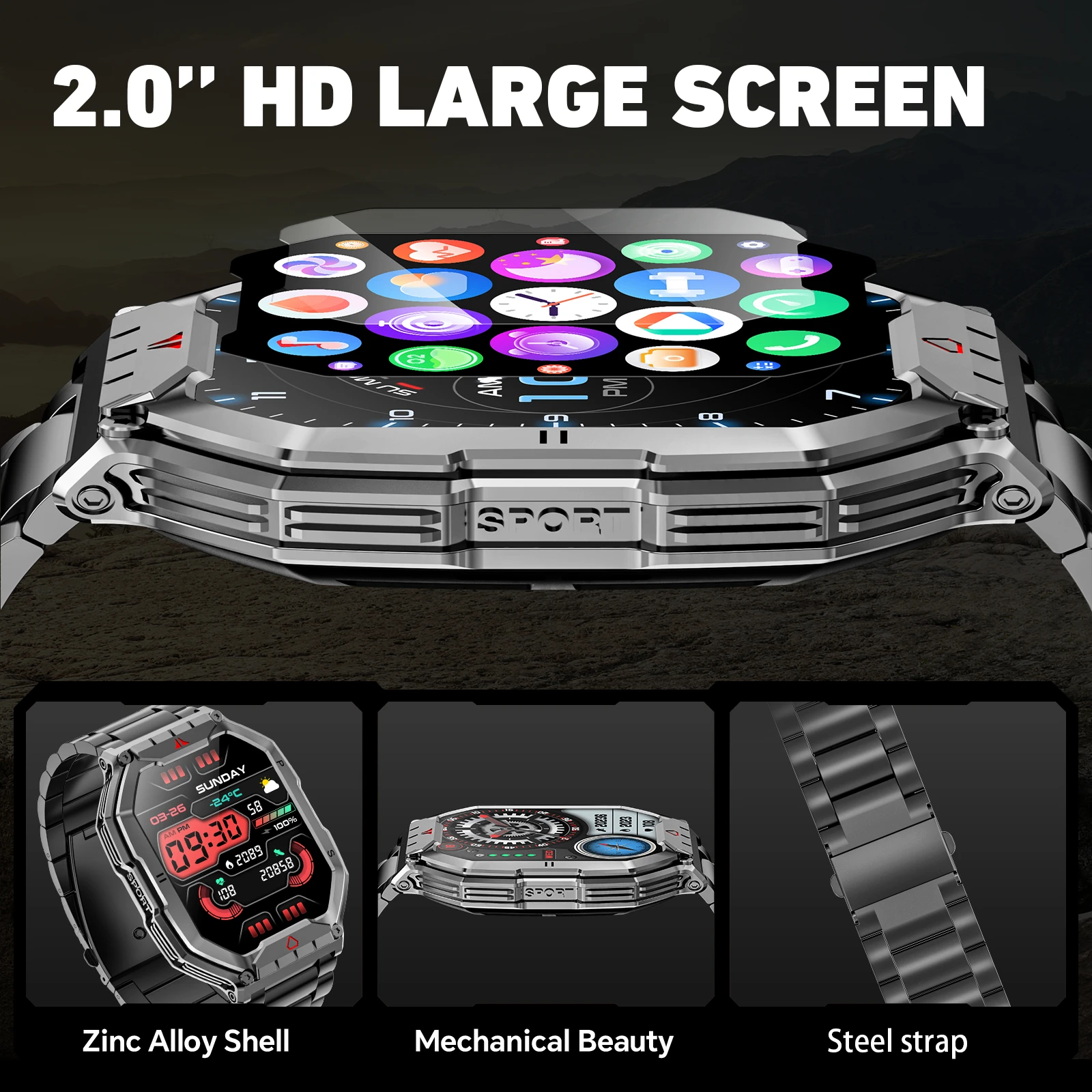 2026 Fashion 2.1 Inch AMOLED Smart Watch Men Bluetooth Call 107 Sports Mode GPS Trajectory Heart Rate Blood Pressure Oxygen Monitor 650mAh Long Standby Waterproof Fitness Tracker Smartwatch For Android IOS 8