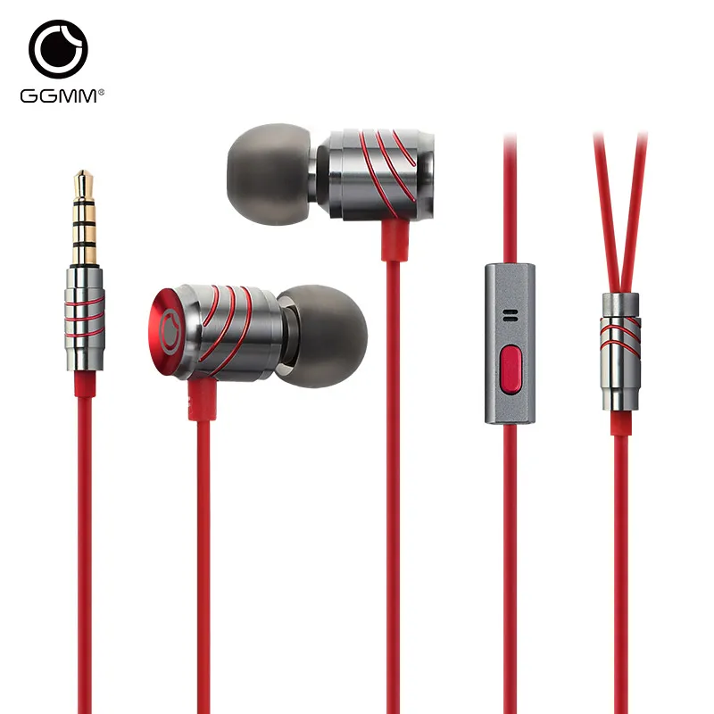 GGMM Headphones Stereo Bass In-Ear 3.5MM Wired Earphones Metal HIFI Earpiece with MIC for smart phones Earphones