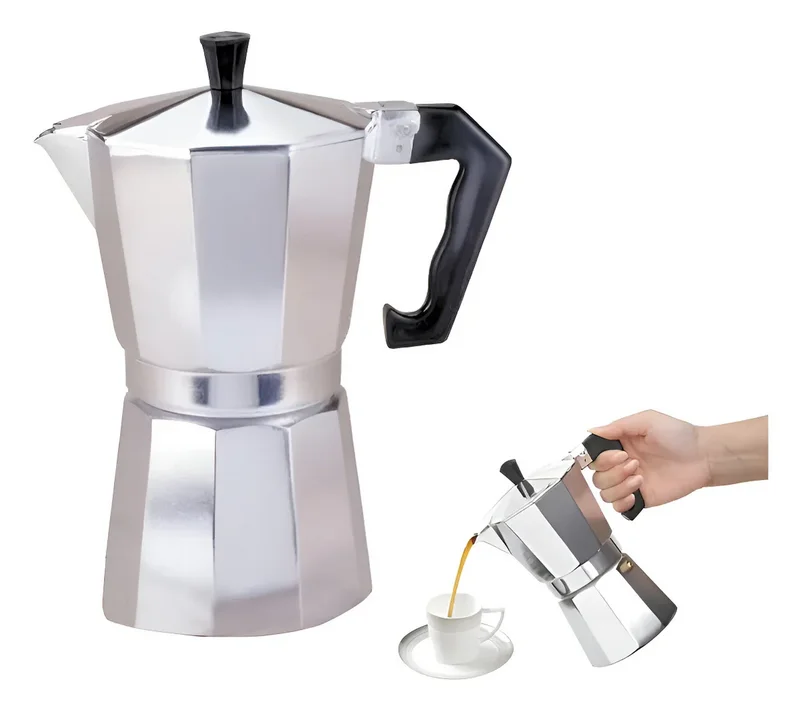 Cafetera Espresso De Aluminio Para Estufa, 9 Tazas Y 10 Onza Plateado