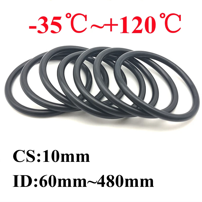 

2pcs Black O Ring Gasket CS 10mm ID 60mm~480mm NBR Automobile Nitrile Rubber Round O Type Corrosion Oil Resistant Sealing Washer