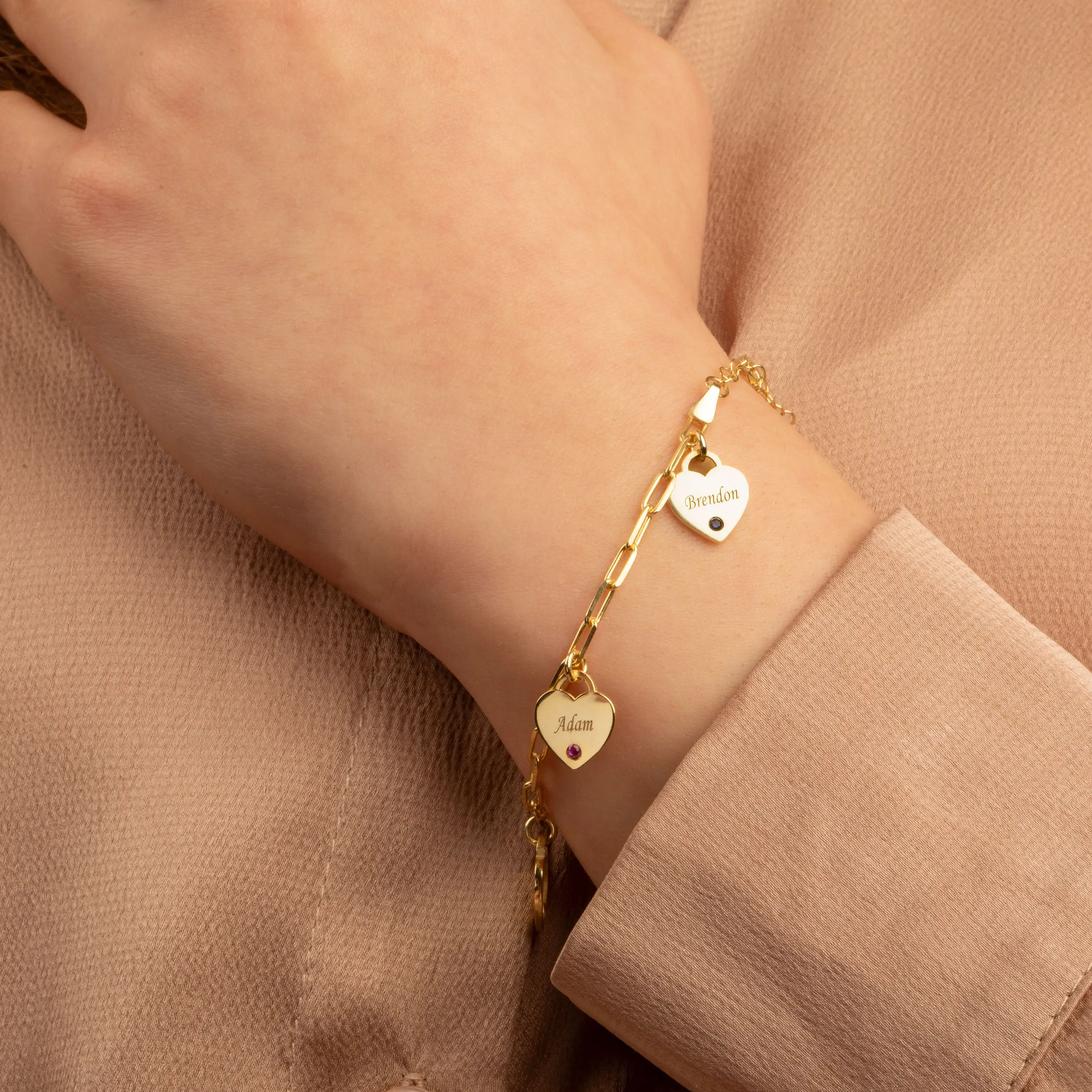 Customize Name Bracelet Personalized Heart Charm Birthstone