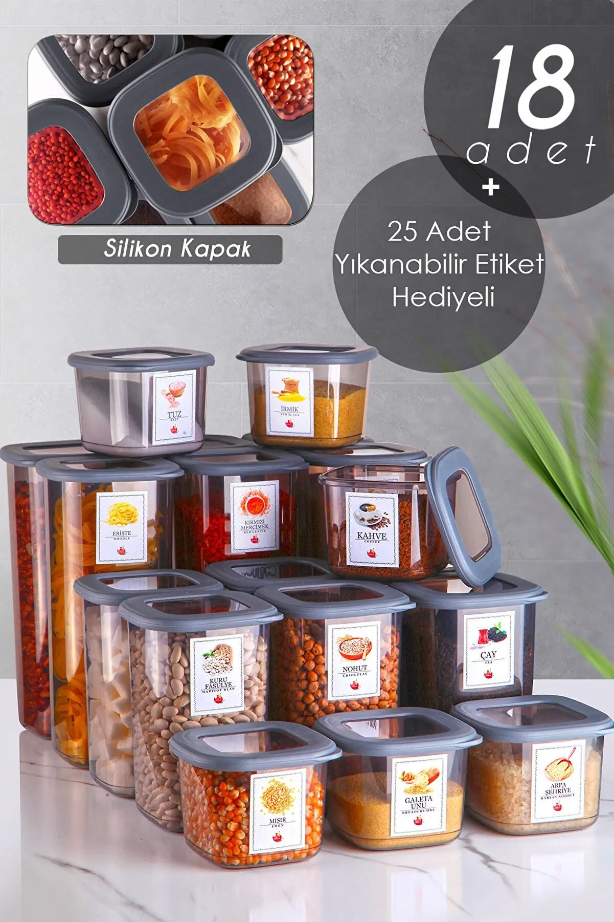 

Boly Square Storage Container Set of 18 with Storage Container Label 6x1.75lt 1.2lt + 0.55lt Anthracite Supply Storage Container