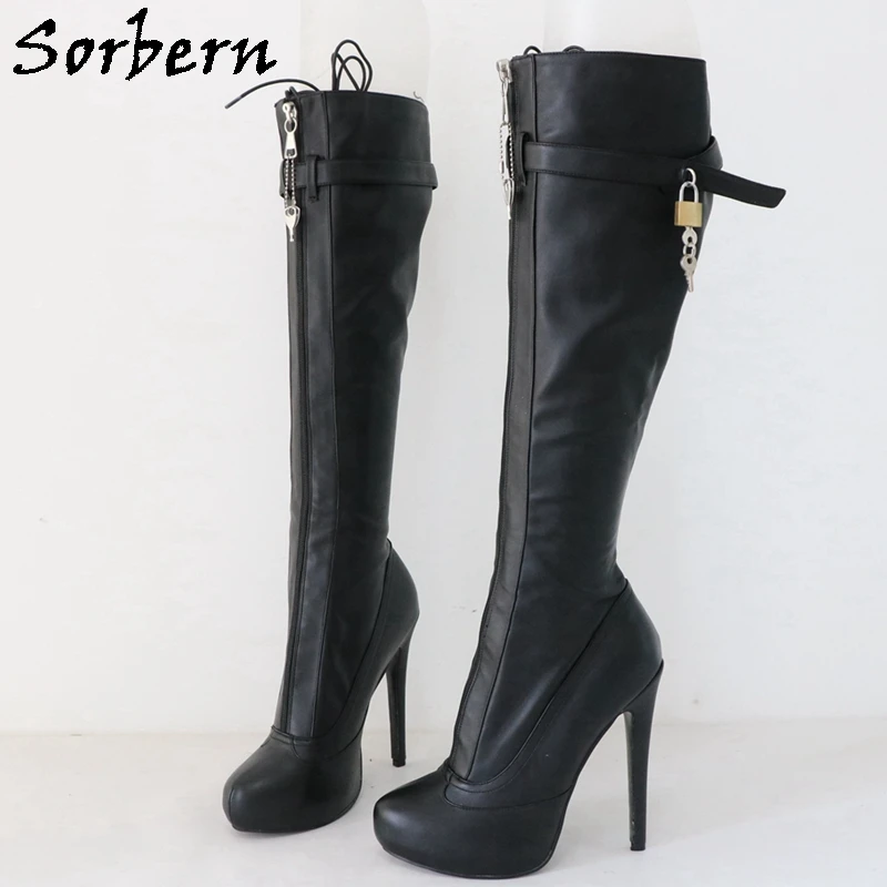 Sorbern-BDSM-Lockable-Zipper-Knee-High-Boots-For-Women-Platform-Fetish ...