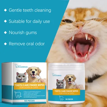 Yegbong 50pcs Pet Dental Care Finger Wipes Soothe Gums Bad Breath Eliminator Clean Stain Dog Cat Oral Care Toothbrush Wipes 1