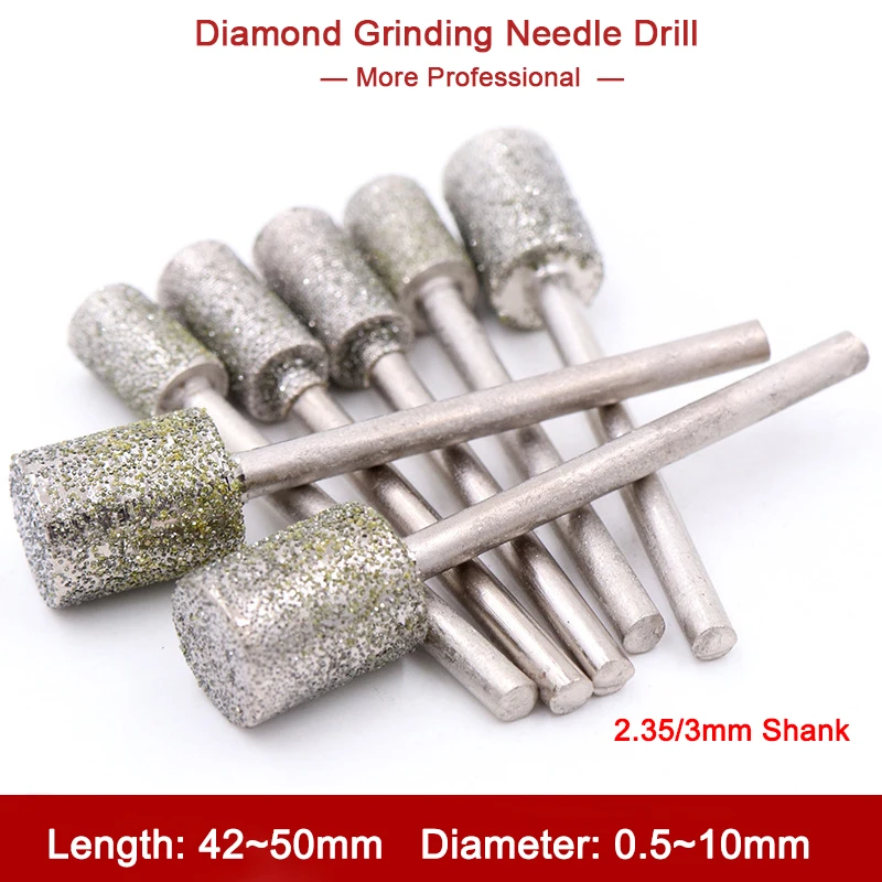 5Pcs 2.35/3Mmshank Diamond Grinding Needle Drill Rods For Bur Bit Needle Carving Punch Amber Beeswax Jade Agate Rotary Tools 5Pcs 2.35/3Mmshank Diamond Grinding Needle Drill Rods For Bur Bit Needle Carving Punch Amber Beeswax Jade Agate Rotary Tools