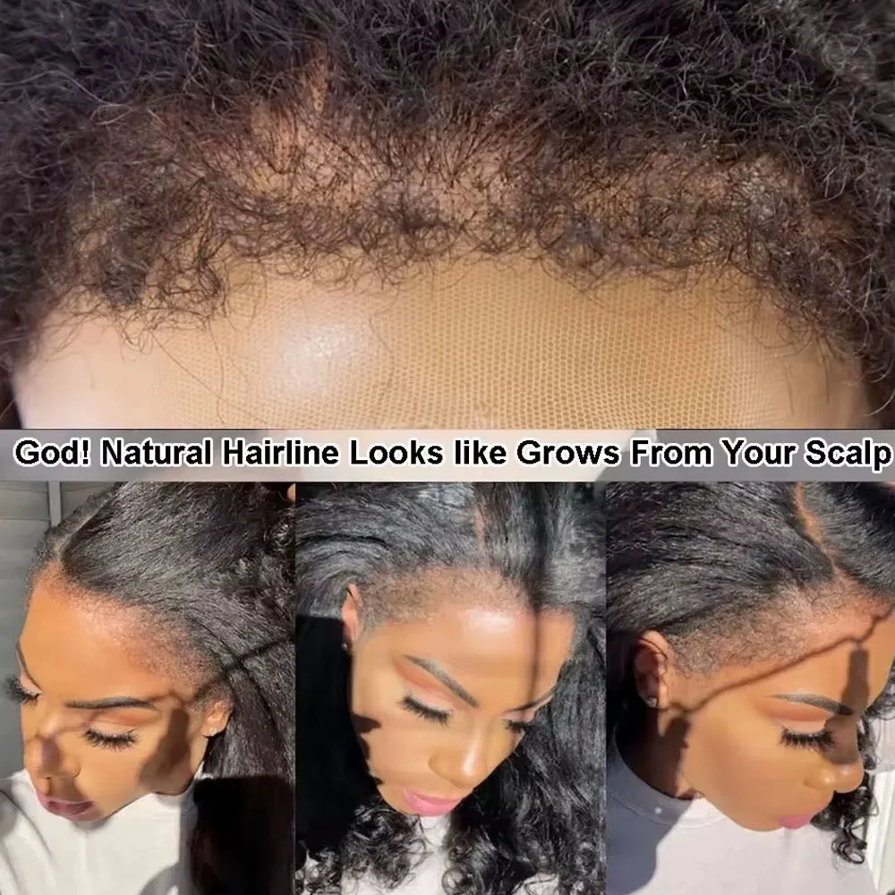4C kinky Edges Kinky Straight Invisible Drawstring 360 Full HD Lace Front Wig Yaki Straight Glueless Wigs Human Hair Frontal Wig 5
