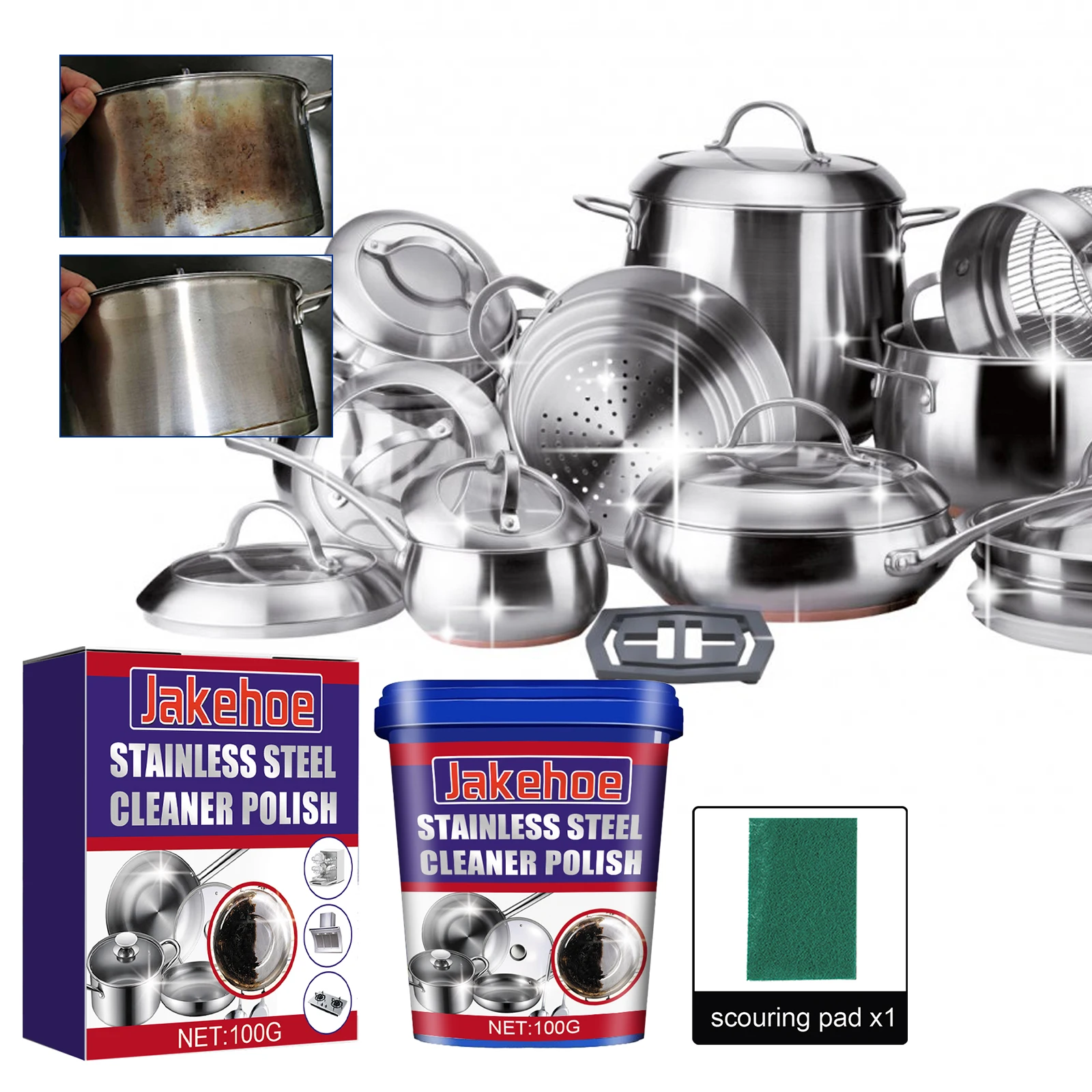 Stainless Steel Cleaning Paste Kitchen Cooktop  Stubborn Stains Rust Clean The Bottom Of The Pan Black Stains Rust Remover