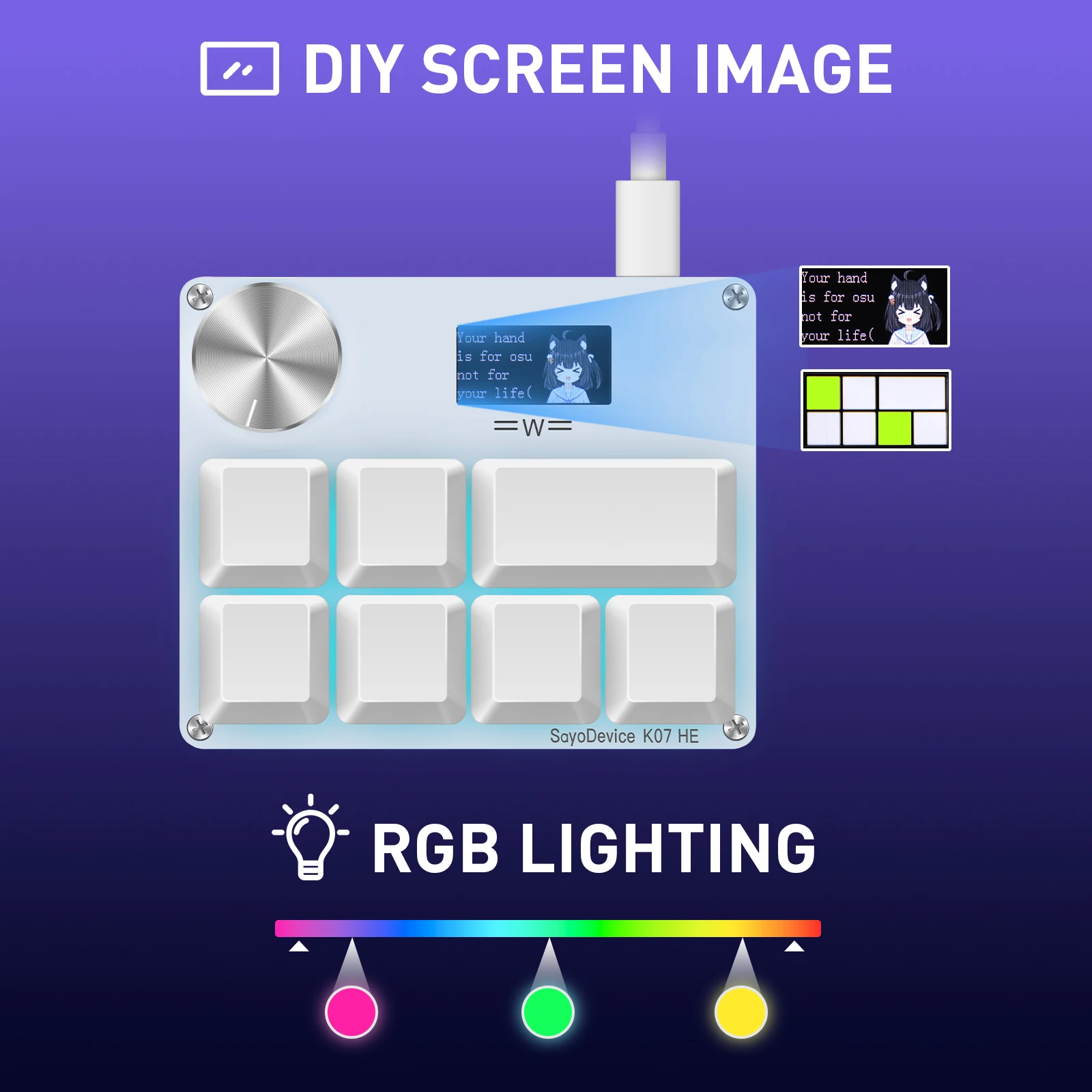 SayoDevice K07 HE 래피드 트리거 홀 마그네틱 스위치 O3C DJMAX SDVX Geometry Dash 용 RGB 라이트 뮤직 리듬 게임 키보드