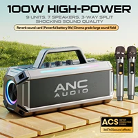ANC 100W 7-speaker subwoofer portable speaker with dual wireless microphones 12 hours, RGB, waterproof, FX, EQ, U disk, TF, AUX 1