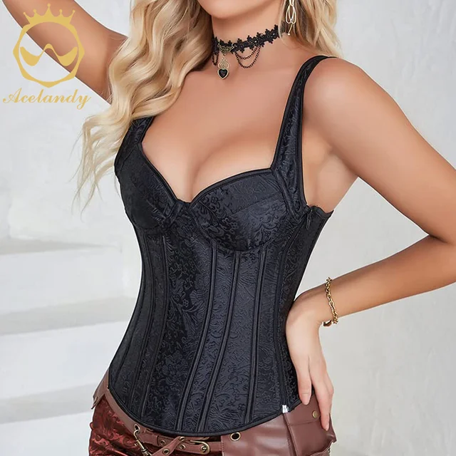 Black Floral Lace & Leather Cut Out Bra Strap Push Up Corsets And Bustiers  Sexy Lingerie Steampunk Corset Gothic Underwear Women - AliExpress