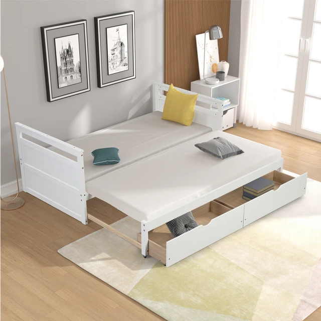 Extendable Twin to King Daybed with Trundle and 2 Storage Drawers | Costway