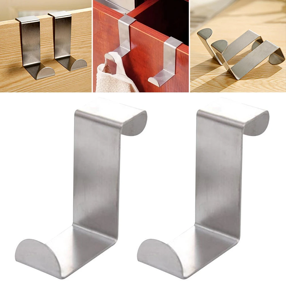 Drawer Hook 4x Over Door Hook Stainless Steel Reversible Cupboard Drawer Metal ...