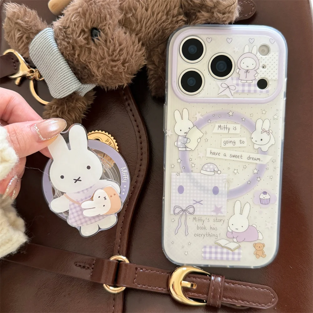 Korean Cute Rabbit Phone Case with Magnetic Bracket