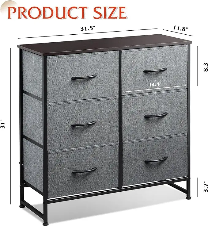 Fabric Dresser for Bedroom, 6-Drawer Storage Tower with Fabric Bins, Chest of Drawers for Closet, Living Room, Hallway,Dark Grey 3