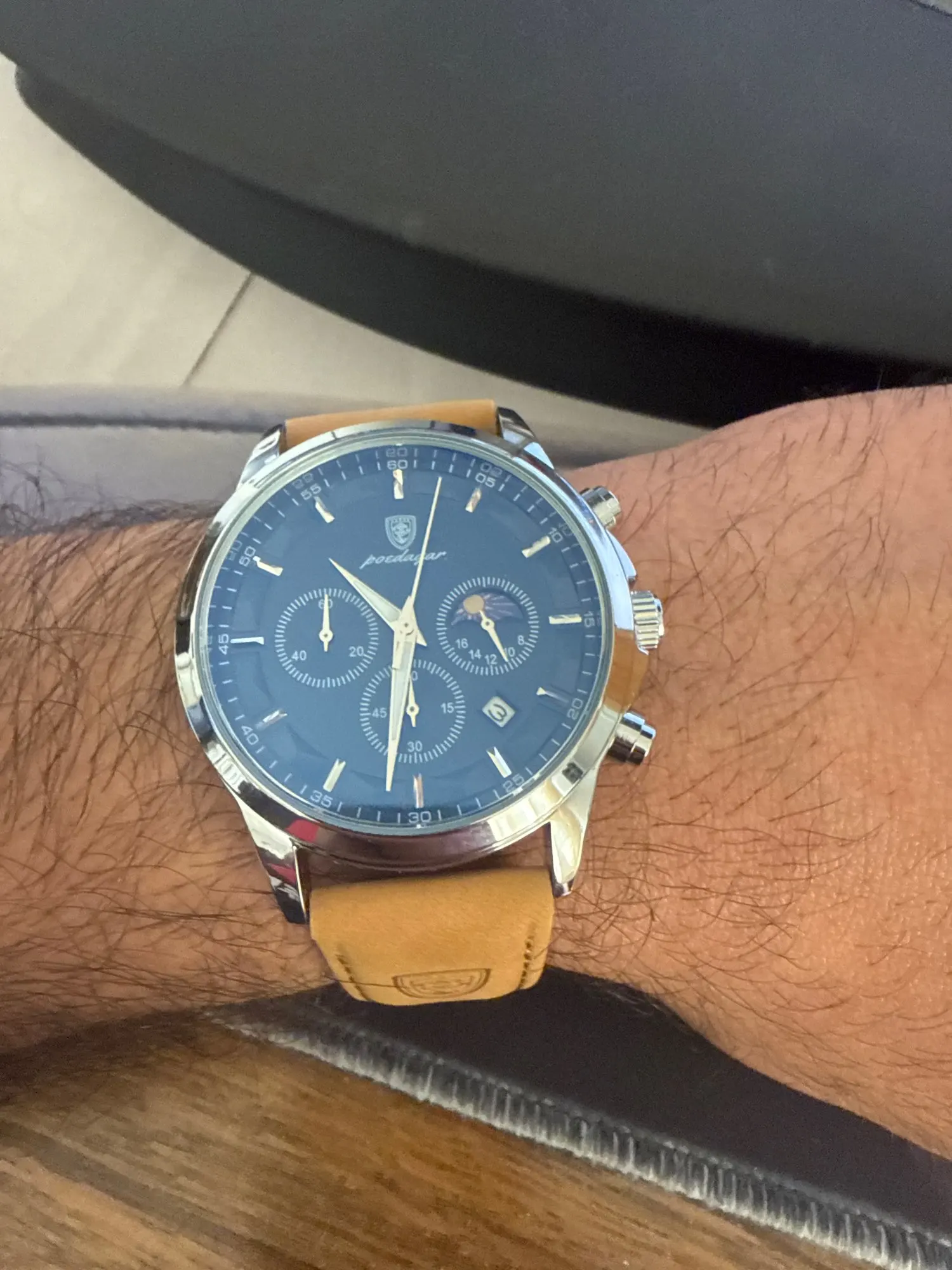 Poedagar relógio de quartzo masculino luxo esportes à prova dwaterproof água cronógrafo luminoso data homem relógio de pulso negócios couro relógios masculinos photo review