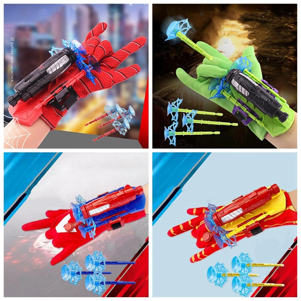 Disney Spiderman Figure Iron Man Captain America Glove Launcher Set Toy Hero Wrist Cosplay Hulk Model Soft Bullet Boy Toy Gifts