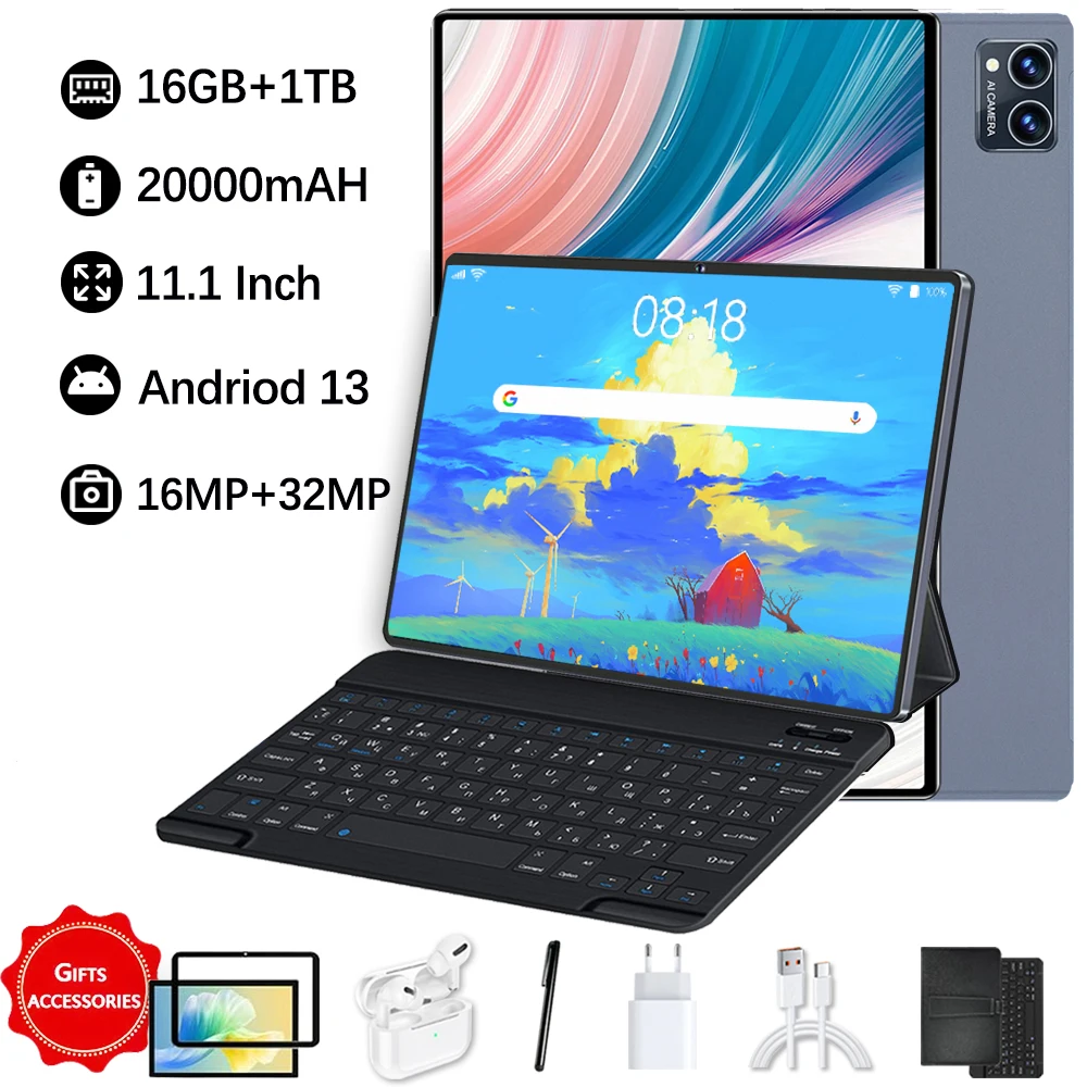 2024 Tablet Android 20000 Mah Versione Globale 16Gb Ram 1Tb Rom Nuova Rete 11.1 Pollici 14 Core Android 13.0 Tablet Wifi