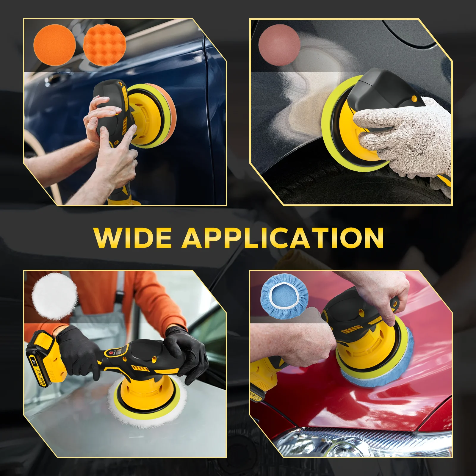 Cordless Car Buffer Polisher 5000RPM 8 Variable Speed Portable Orbital Buffer Po