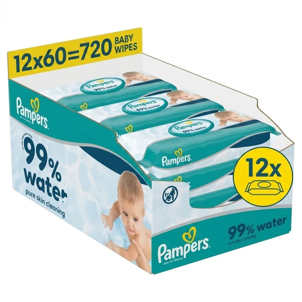 PAMPERS Aqua Water 99% wody Chusteczki nawilżane dla dzieci 12x60szt z Polski za $18.77 / ~71zł