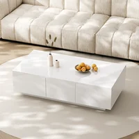 Table basse Rosahqnda table de salon haute brillance avec structure de rangement push-pull tiroirs double face 2