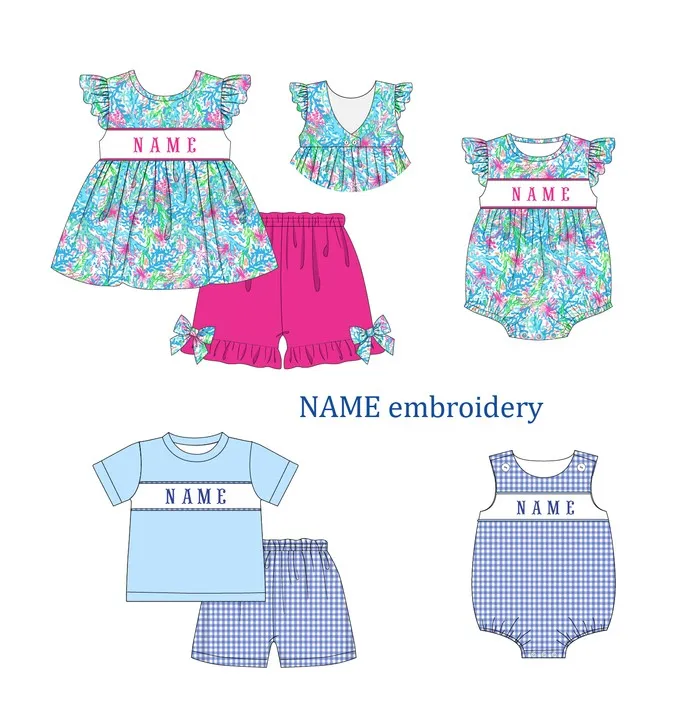 

2023 Baby Girl And Baby Boy New Cotton Customizable Name Styles Presale Models Floral And Plaid Series Romper Sets Clothes
