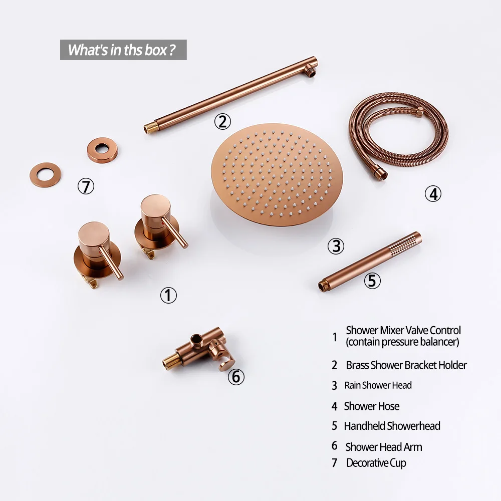 Rainfall Shower Set Rose Gold Wall Mounted Bathroom Shower Mixer Brass Faucet Hot Cold Water Mixer Tap With Head 8/10/12 Inch 6