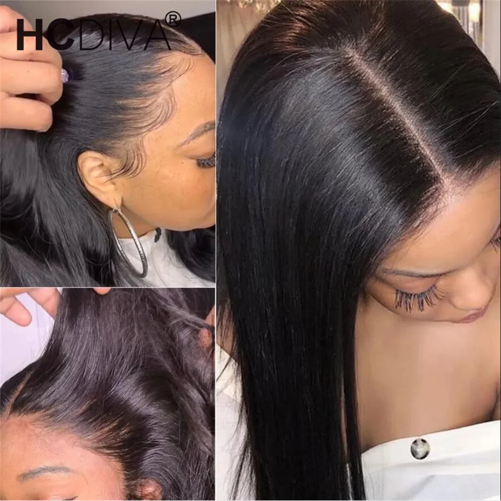 13x6 Transparent Straight Lace Frontal Wigs Brazilian Human Hair Wigs For Black Women 4c edges Natural Hairline Lace Frontal Wig