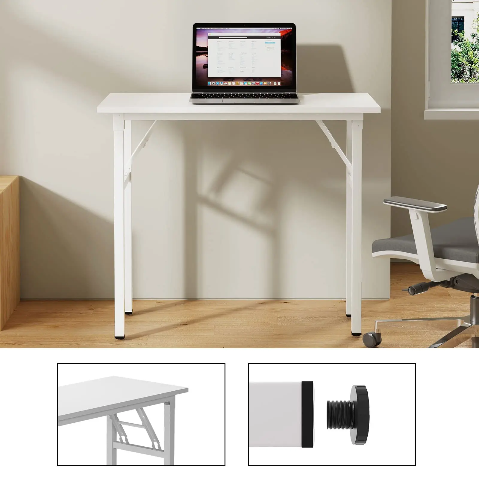 31.5" Foldable Writing Desk, No Assembly, Sturdy Folding Computer Desk for Small Space, Home Office, Dorm (80x40). 4