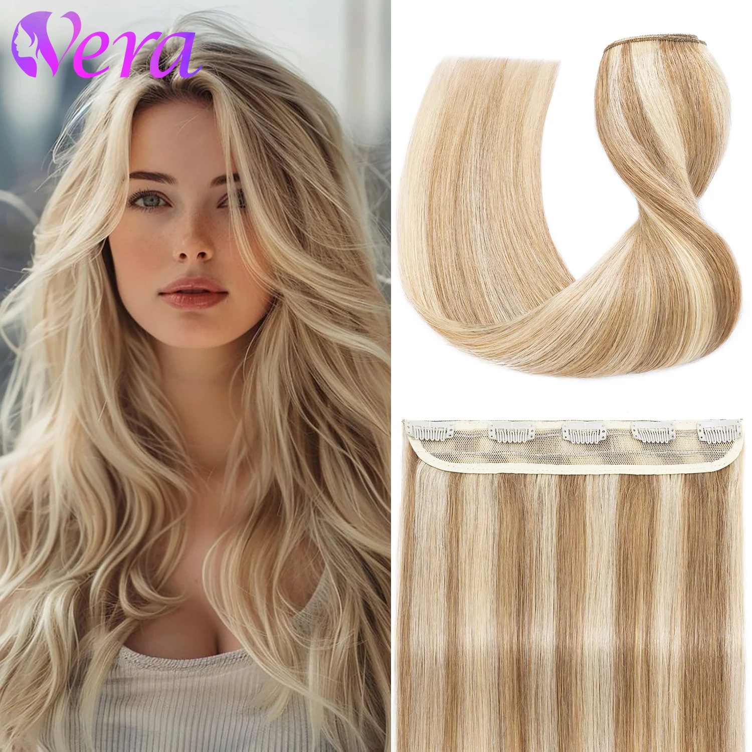 One Piece Clip In Extensions 100G Human Hair 5 Clips Natural Straight P8/613 Light Brown Mix Bleach Blonde Color Clip Ins