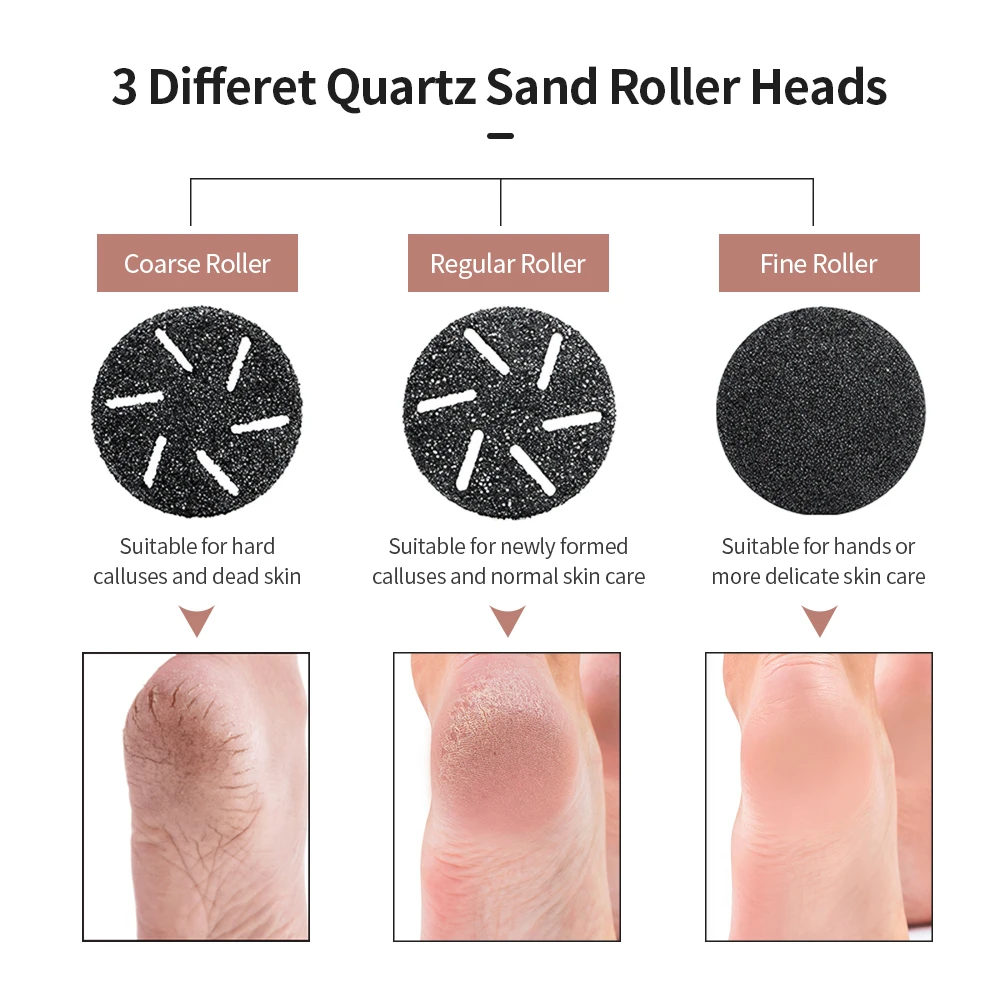 Electric Foot Callous Remover 3 Grinding Heads Waterproof Portable File Dead Hard Cracked Dry Skin Pedicure Tools Rechargeable 5