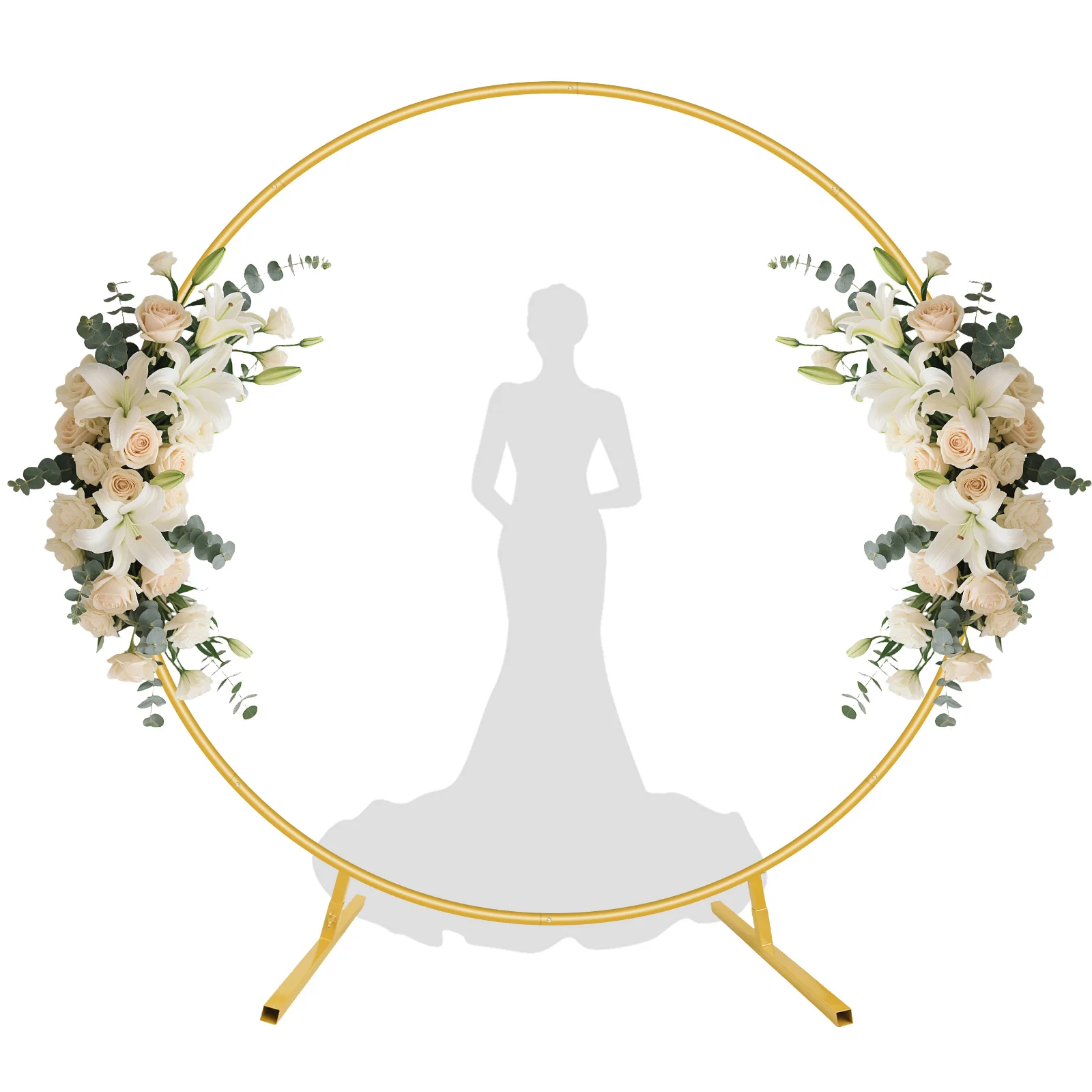 2M Runder Metall-Hochzeitsbogen Blumen-Ballonständer Dekorativer Ständer Basis für Pflanzen LED-Lichter Tüll-Girlanden Hintergrund DIY-Bogen – Detail 11
