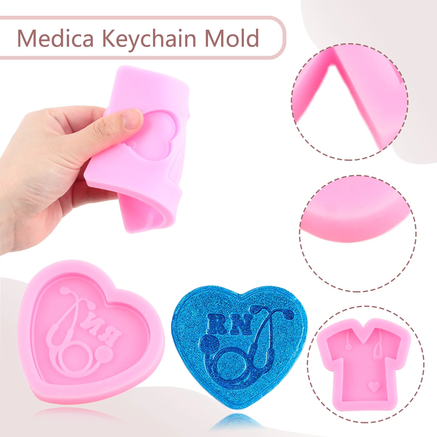 Nurse Shirt Heart Stethoscope Craft Epoxy Resin Molds DIY Medical Emblem Doctor Theme Silicone Mold Silicone Mold For Keychain Jewelry Mould