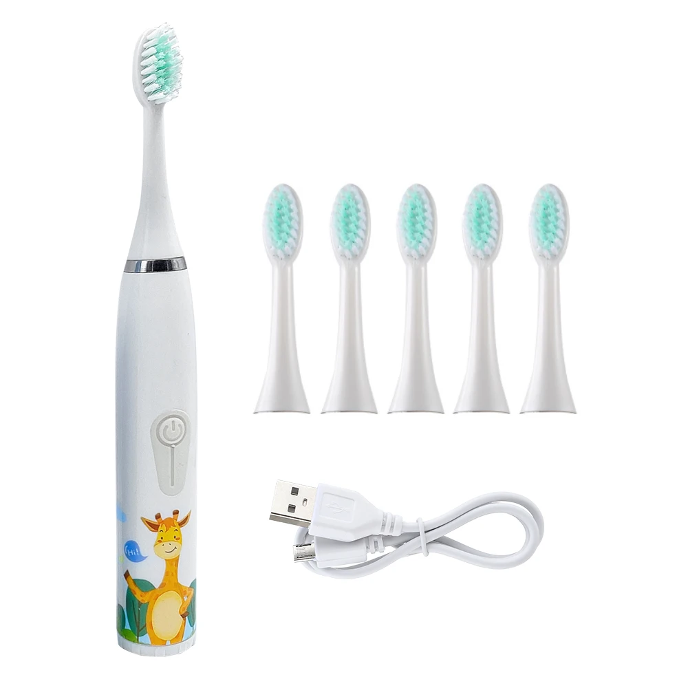 thumbnail image 1 of Cepillo de dientes eléctrico ultrasónico para niños con 6 cabezales de repuesto para cepillo de dientes, limpiador dental para niños, temporizador inteligente, 1 of 5