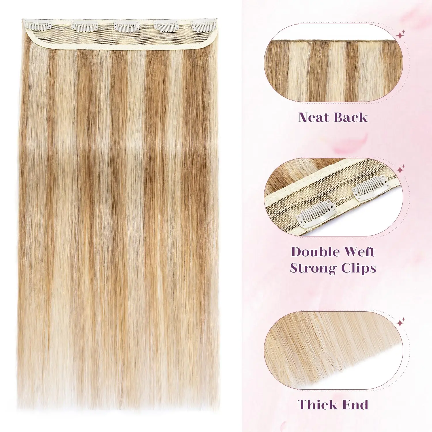 One Piece Clip In Extensions 100G Human Hair 5 Clips Natural Straight P8/613 Light Brown Mix Bleach Blonde Color Clip Ins