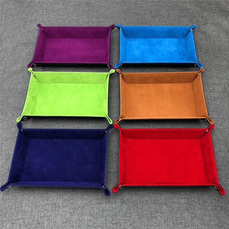 Rectangle Storage Tray 1pc PU Leather Velvet Folding Dice Tray Table Games Key Wallet Coin Organizer Trays Sundries Serving storage box storage tray