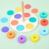 Early education rainbow ring, color cognition enlightenment, hand-eye coordination training, wooden classification column toys 3