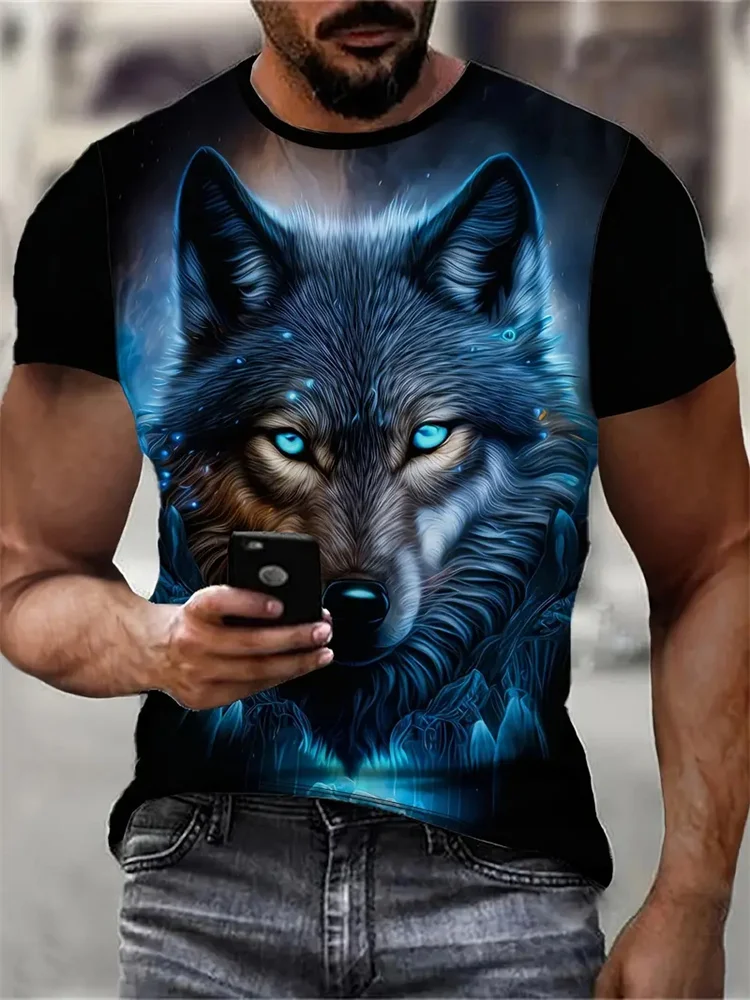 HHSW Men's 3D Wolf Print T-Shirt - Casual Short Sleeve Tee With Cool Animal Designs