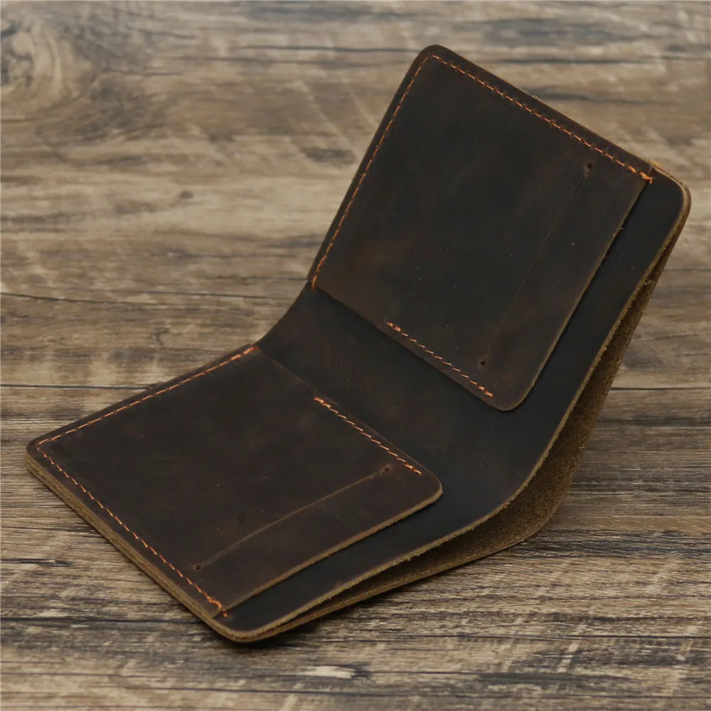 Minimalism Genuine Leather Crazy Horse Hand-made Men's Purse Vintage Card Holder Wallet Dollar Purses Money Clip 6