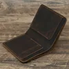 Minimalism Genuine Leather Crazy Horse Hand-made Men's Purse Vintage Card Holder Wallet Dollar Purses Money Clip 6
