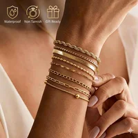 Non Tarnish Stainless Steel Bracelet Gold Plated Stackable for Women, Thin Herringbone Chain Bracelet Waterproof Jewelry Gift